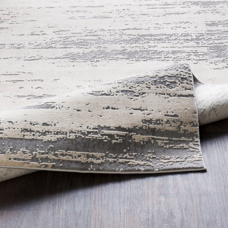 Round Gray and Khaki Abstract Stain-Resistant Area Rug