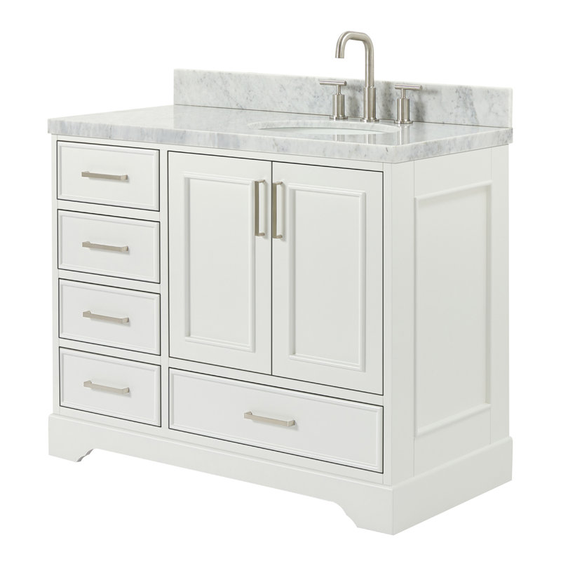 43'' Single Bathroom Vanity with Carrara Marble Top, White