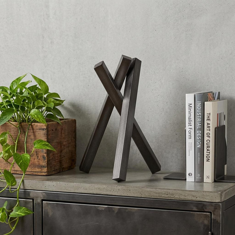 Sculpture de table géométrique abstraite en métal gris métal 12 po 12 po, Gris, H 12 po x l 7 po x P 9 po