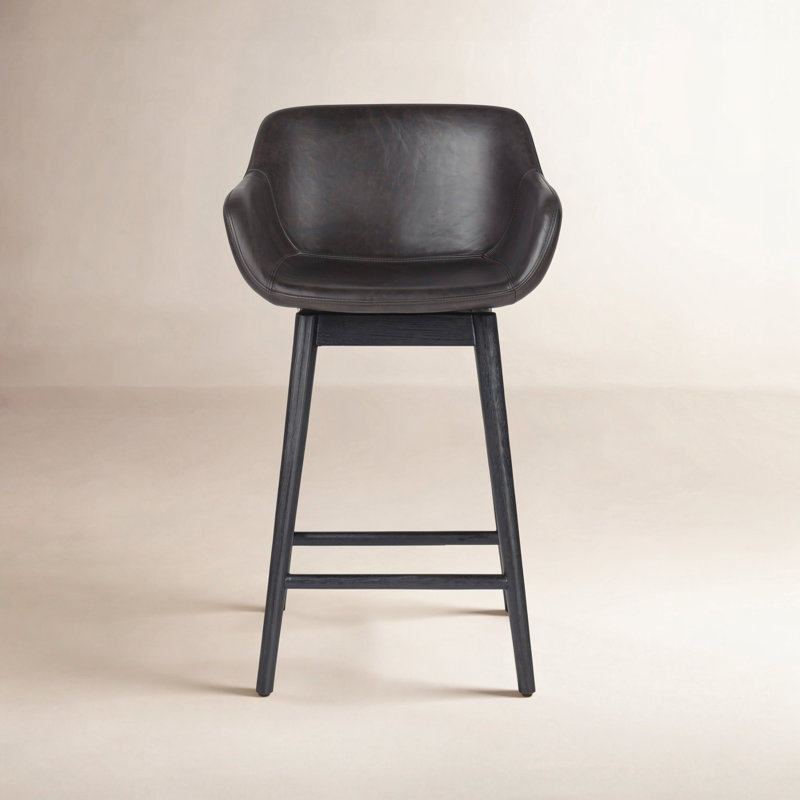 Hannah Swivel Stool, Counter Stool (26.5" Seat Height), Sonoma Black/Genuine Leather, Stained Black Ash