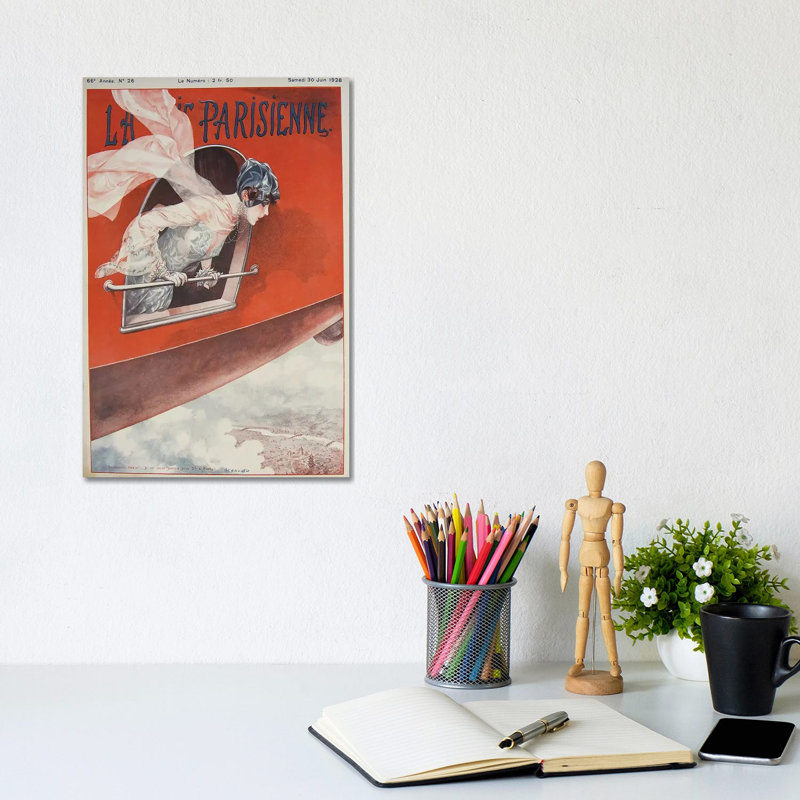 Art Deco Airplane La Vie Parisienne, 1928 1 Piece Wrapped Canvas Painting, 20.32 cm H x 30.48 cm W