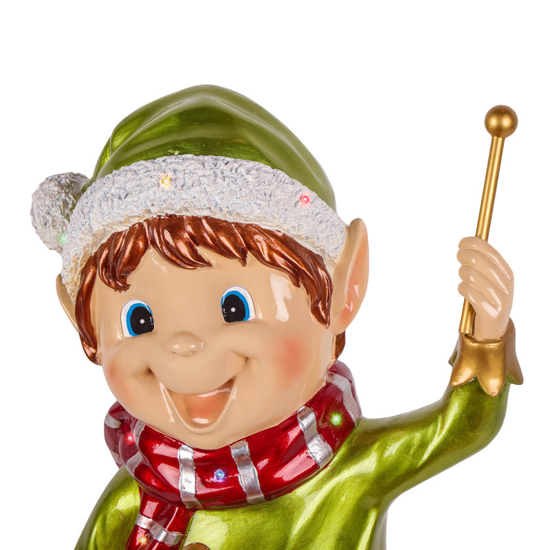 37 in. Drumming Pixie Elf with Multicolor Lights