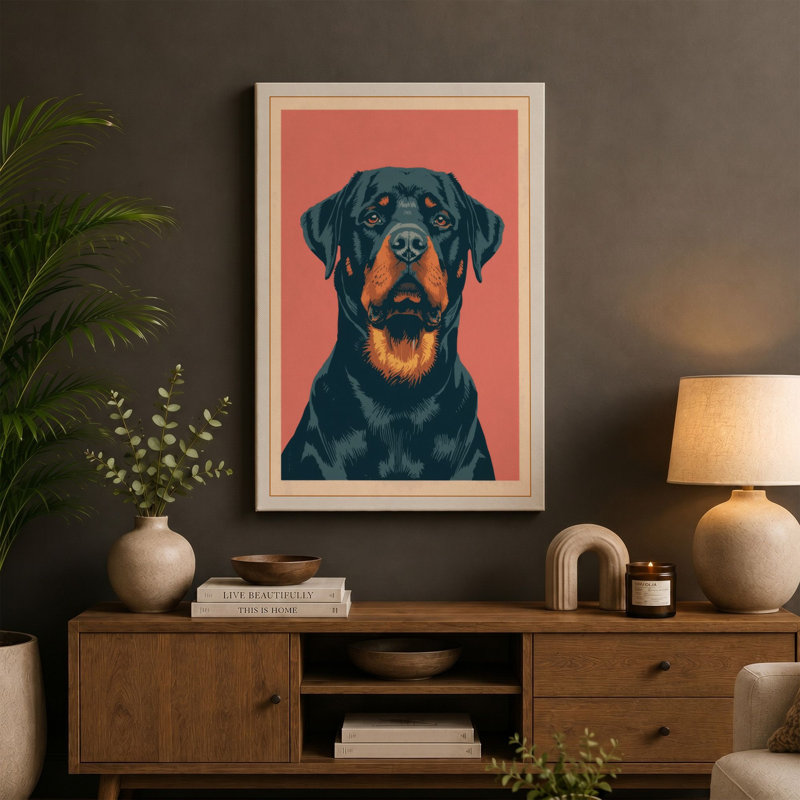 Rottweiler Portrait Modern - Wrapped Canvas, 24x16 - 61.0 x 40.6 cm, Sage Border