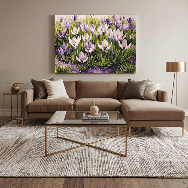 Botanical Crocuses Gray Canvas Wall Art