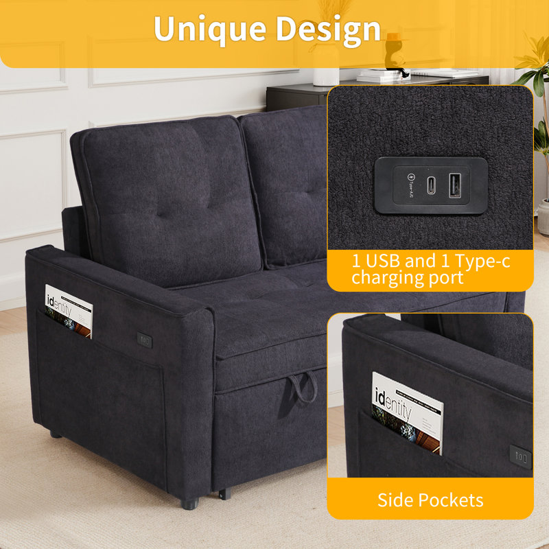 Sofa Bed Couch , Convertible Sofa Bed With Reclining Backrest And Side Pockets ,space-saving 3 In 1 Sleeper Sofa Couch Bed