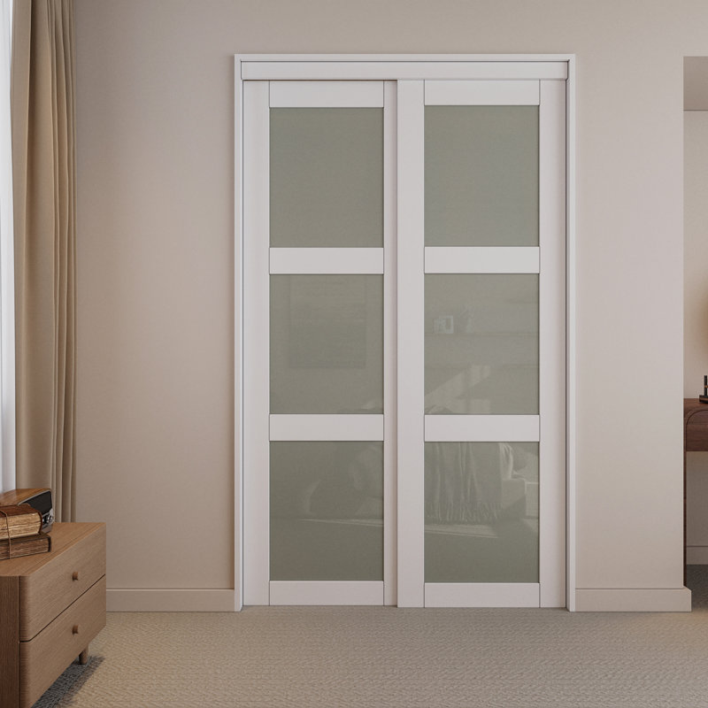 48 in. x 80 in. White Tempered Frosted Glass Sliding Closet Door