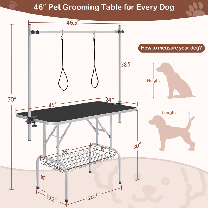 69.7'' H x 46.5'' W x 24'' D Adjustable and Foldable Dog Folding Grooming Table, Black