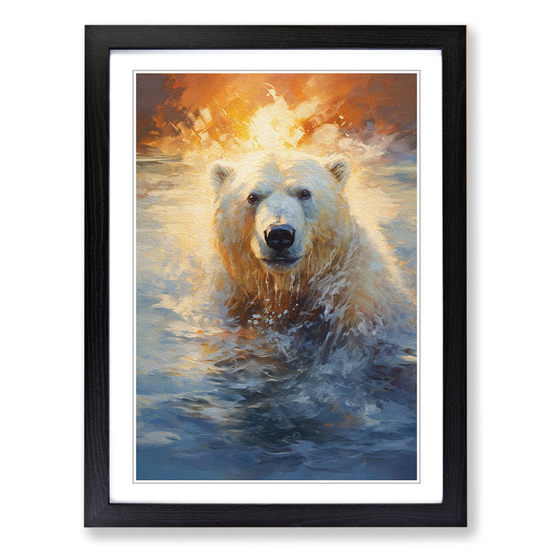 XYZ-FRM-V1223-5199 Polar Bear Expressionism - Single Picture Frame Print on Wood, Black, 64cm H x 46cm W x 2cm D