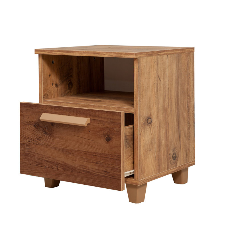 Elegant Nightstand with Numerous Shelves, Atlantic Pine Color, 17.7 x 20.5 x 15.7 Inches | 100% Melamine Coated Particle Board, PVC Edge Banding, MDF Handles, Wall-Mountable, Rustic Design for Additional Storage