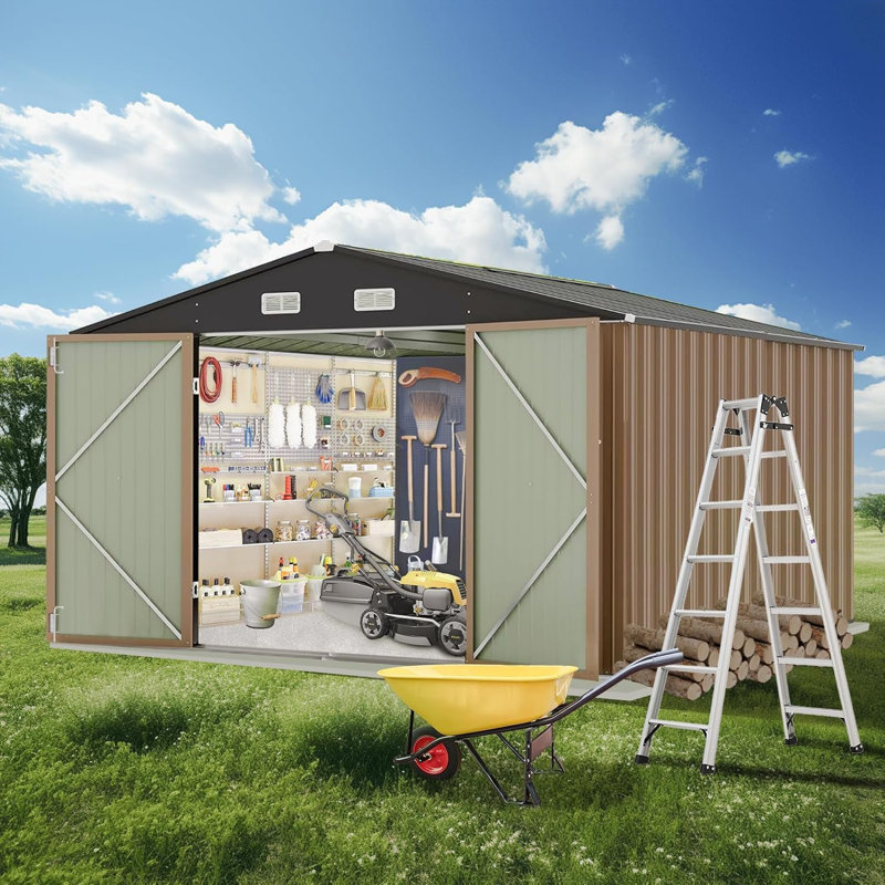 Remise de rangement extérieure 12 * 10 pi avec structure de cadre actualisée pour pelouse de jardin