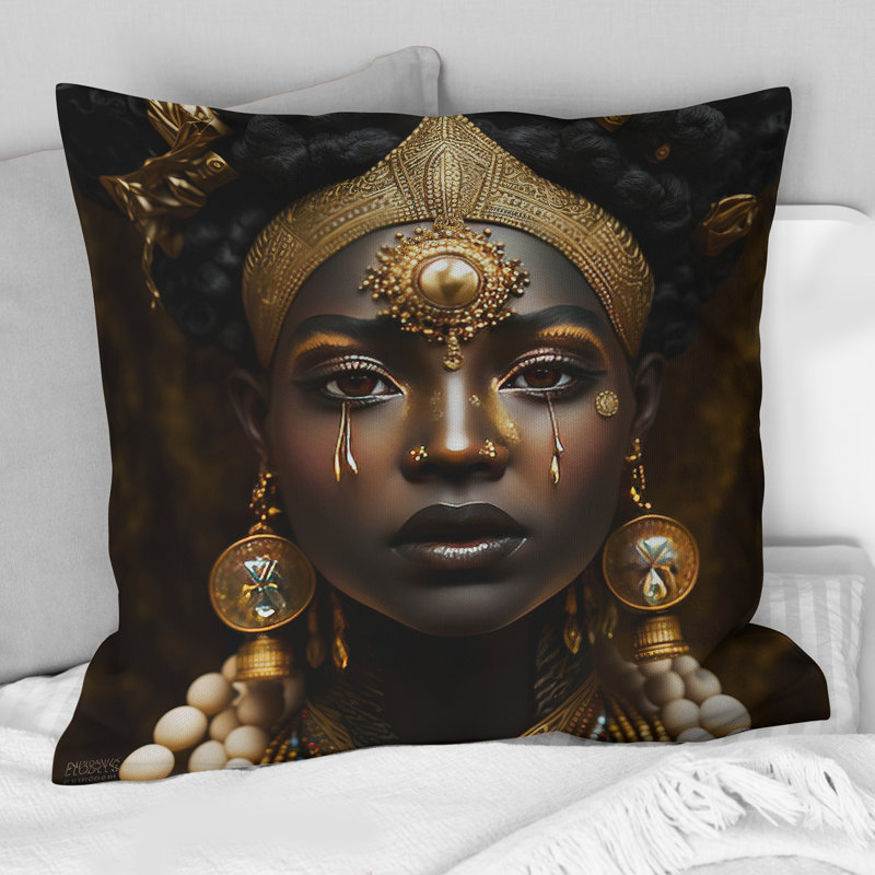 Femme tribale africaine I - coussin imprimé à imprimé afro-américain, H 18 po x l 18 po