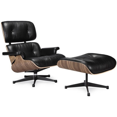 Theisen Leather Swivel Accent Chair with Ottoman