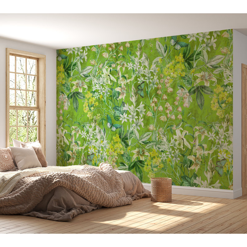 Murale botanique pelez et collez Christopher - Vert lime jardin printanier, L 60 po x l 60 po