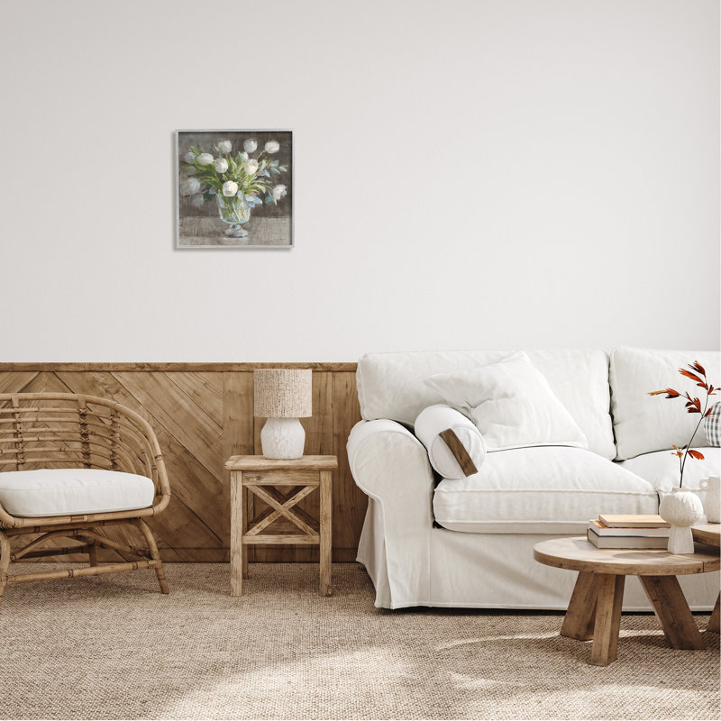 Vase rustique tulipe blanche par Danhui Nai, H 17 po x l 17 po x P 1,5 po, Estampe numérique Farmhouse