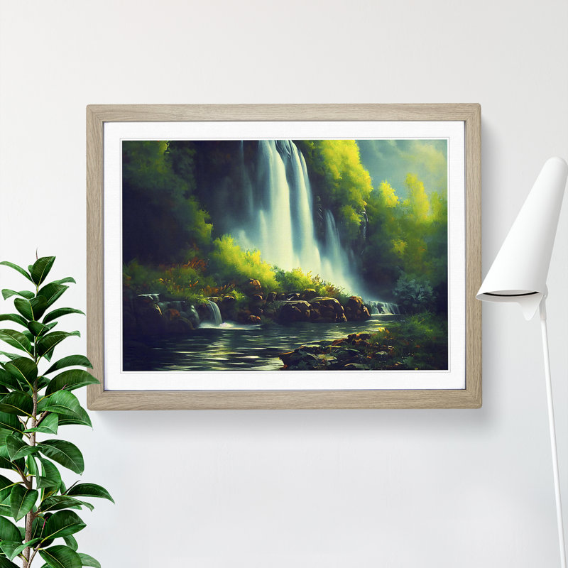 Eye Catching Waterfall - Single Picture Frame Painting, 46cm H x 64cm W x 2cm D, Oak