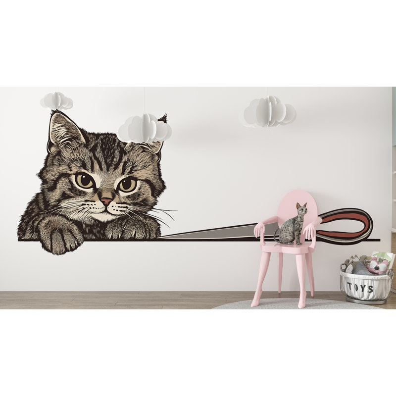Adorable chat mignon, grand chaton, autocollant mural, toilettage pour animaux, chambre d'enfant, amovible, 070Gm
