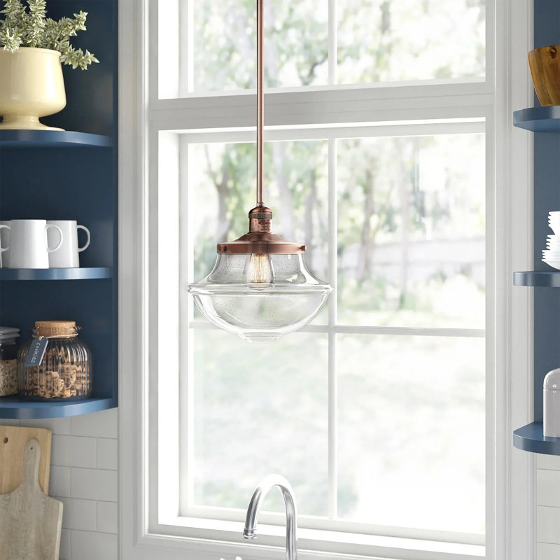 Luminaire suspendu simple à 1 lumière Baptiste, Cuivre antique, Ampoule non incluse, Grainé