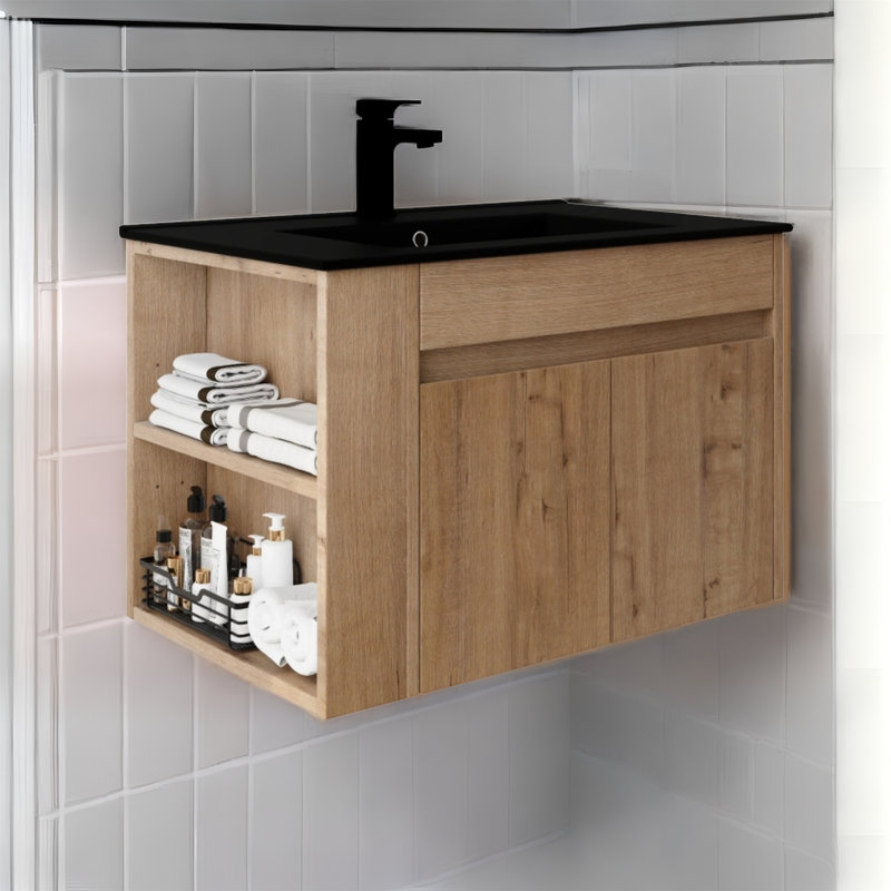 Meuble-lavabo simple 30 po avec comptoir en céramique Abhi, Noir