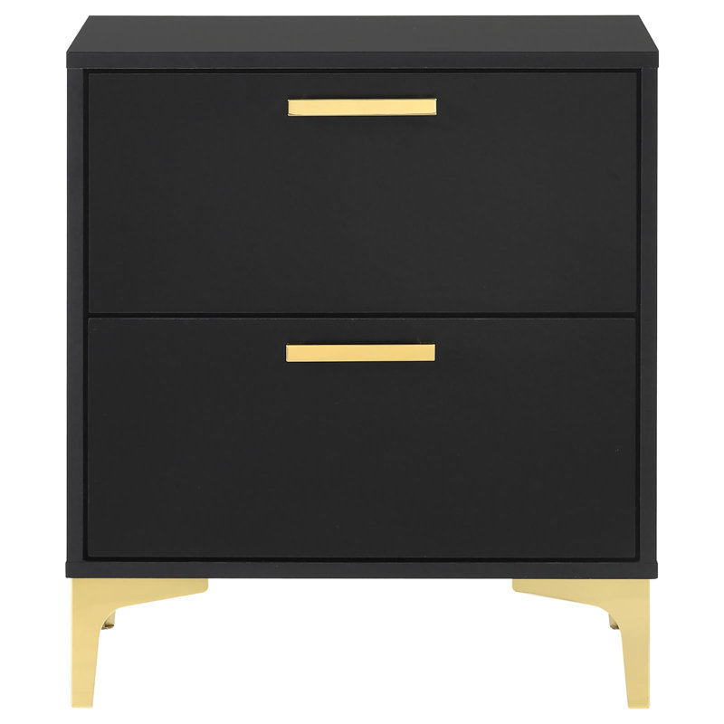 Black And Gold 2-Drawer Rectangular Nightstand