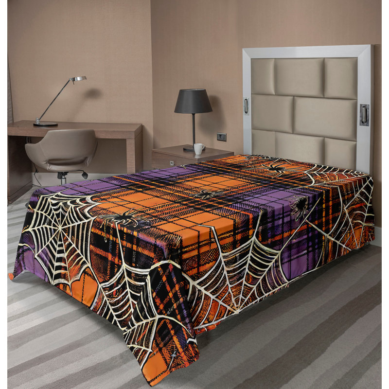 Drap plat moderne de style bohème Ambesonne, Carreauté abricot / lilas / gris foncé, Drap plat pour lit simple