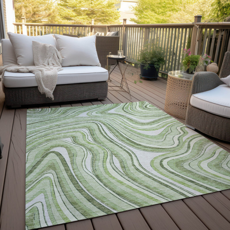 Tapis intérieur / extérieur en polyester tissé à la machine Lamanna, Rectangle 5 pi x 7 pi 6 po