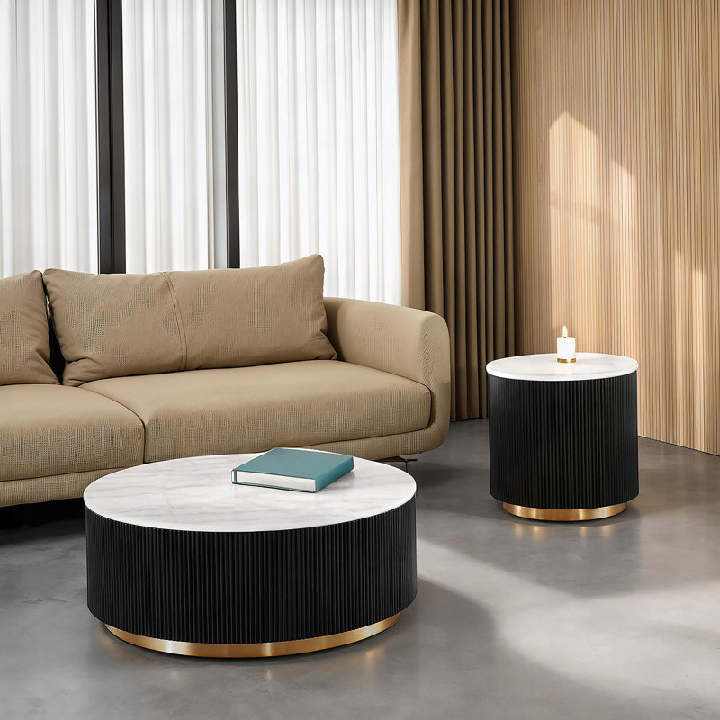 Table basse ronde avec dessus en marbre pour le salon