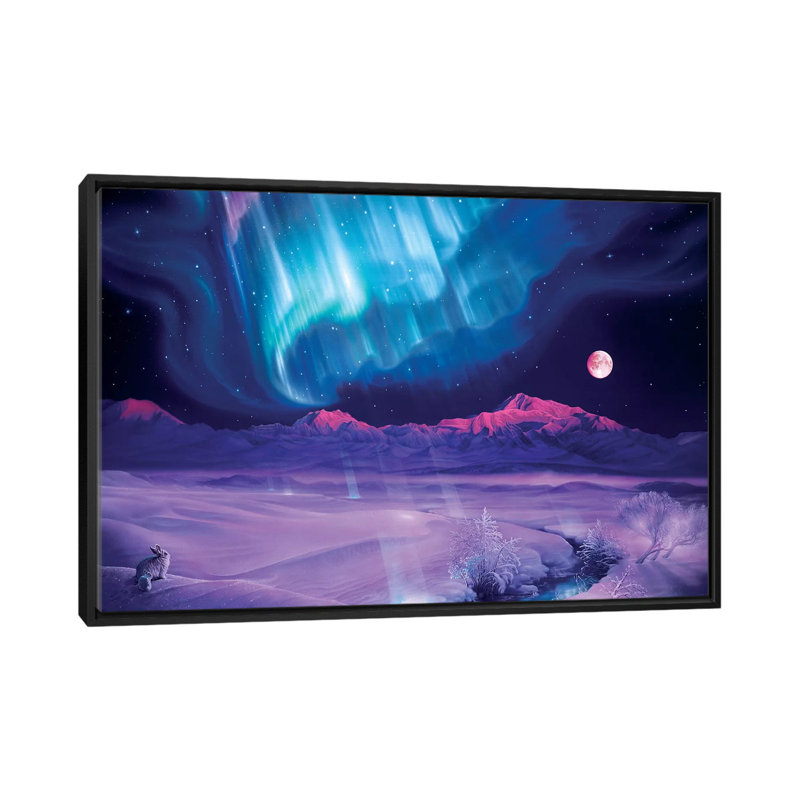 «Snowfield Illumination», impression sur toile, H 18 po x l 26 po x P 1,5 po, Toile avec cadre noir, Pas de tapis