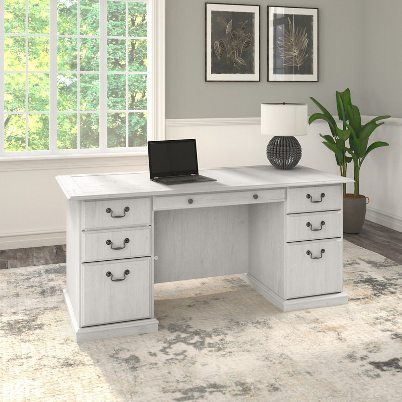 Paelynn Executive Desk, Linen White Oak