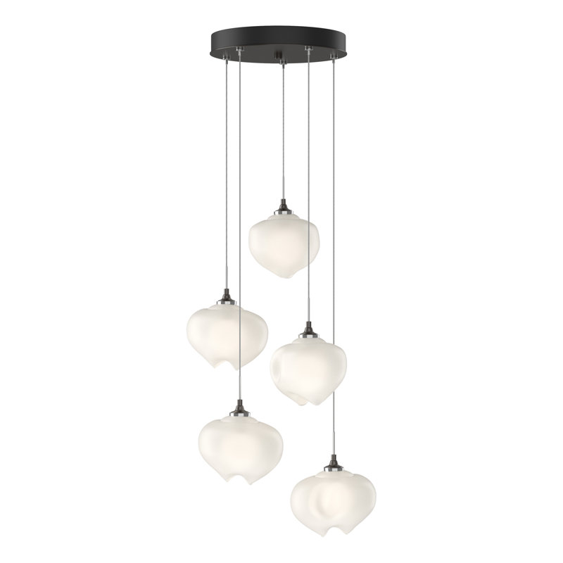 Ume 5 - Light Cluster Geometric Pendant, Frosted, Oil Rubbed Bronze, 10" - 130"