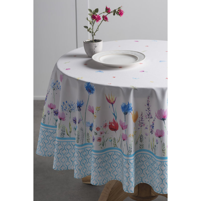 Floral 100% Cotton Round Tablecloth, 63" L x 63" W, Floral 2