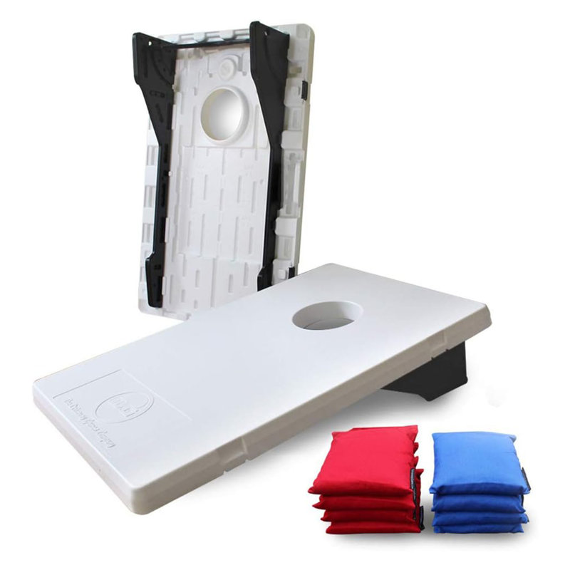 Ensemble de cornhole portatif toutes saisons avec planches et poufs Driveway Games EZ Carry, Rouge / Bleu