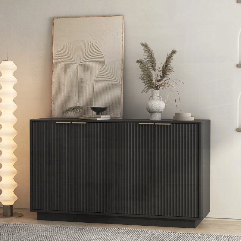 Buffet cannelé 55 po avec tablettes réglables, Noir
