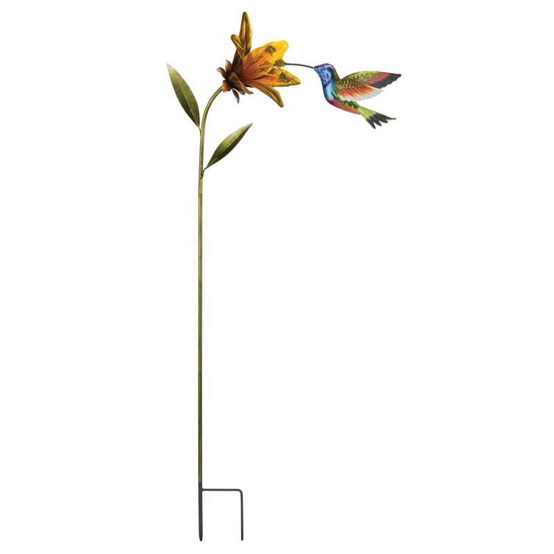 Piquet de jardin en métal Hummingbird Flower, Couronne mauve