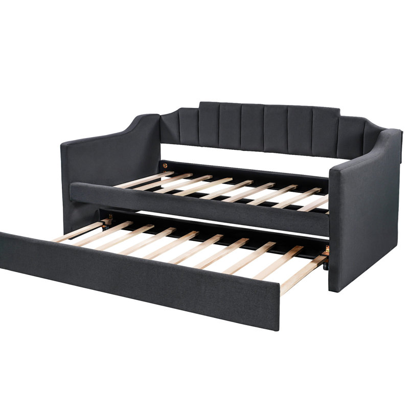 Lit de jour simple rembourré avec lit gigogne, noir - Lit confortable moderne pour lit gigogne