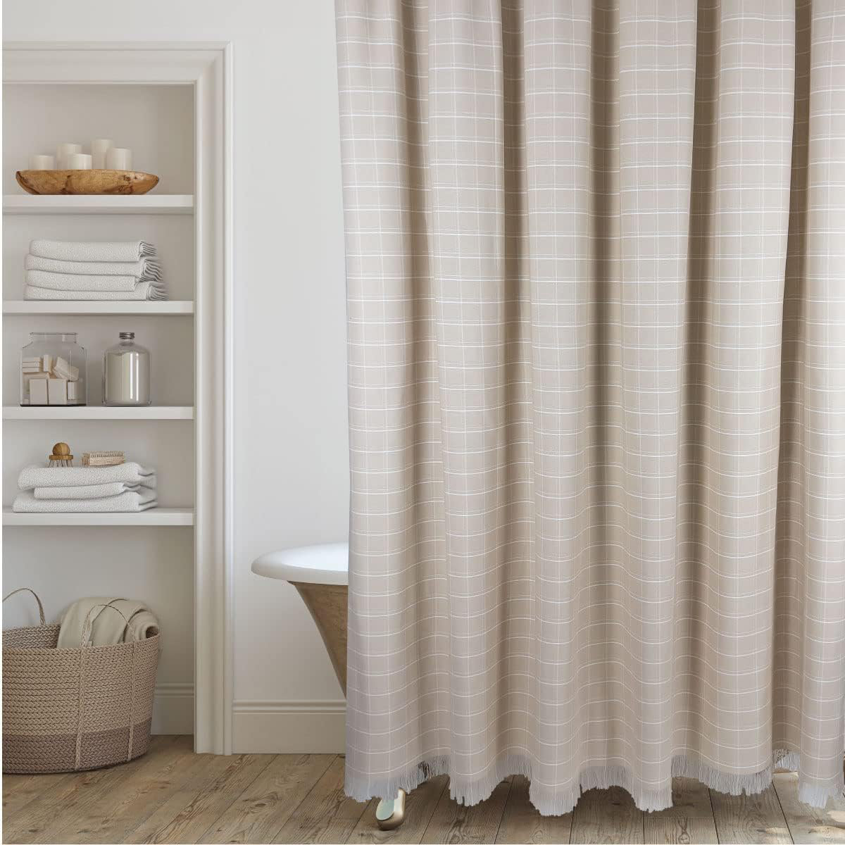Gracie Oaks Modern Farmhouse Tassel Shower Curtain 100% Cotton Striped ...