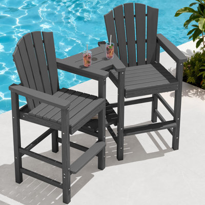 Tall Adirondack Chair Set of 2, All-Weather HDPE Outdoor Adirondack Bar Stools with Double Connecting Trays