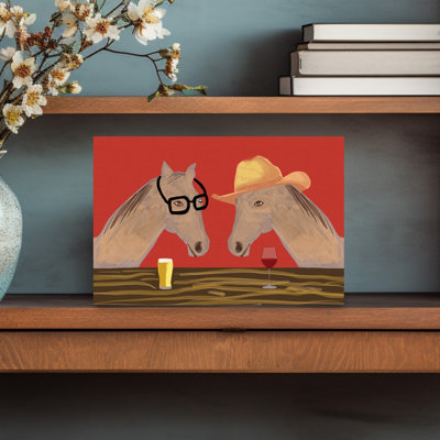 Funny Horses At Bar Contemporary Horse Wall Art Print 1 Piece Wrapped Canvas Wall Art