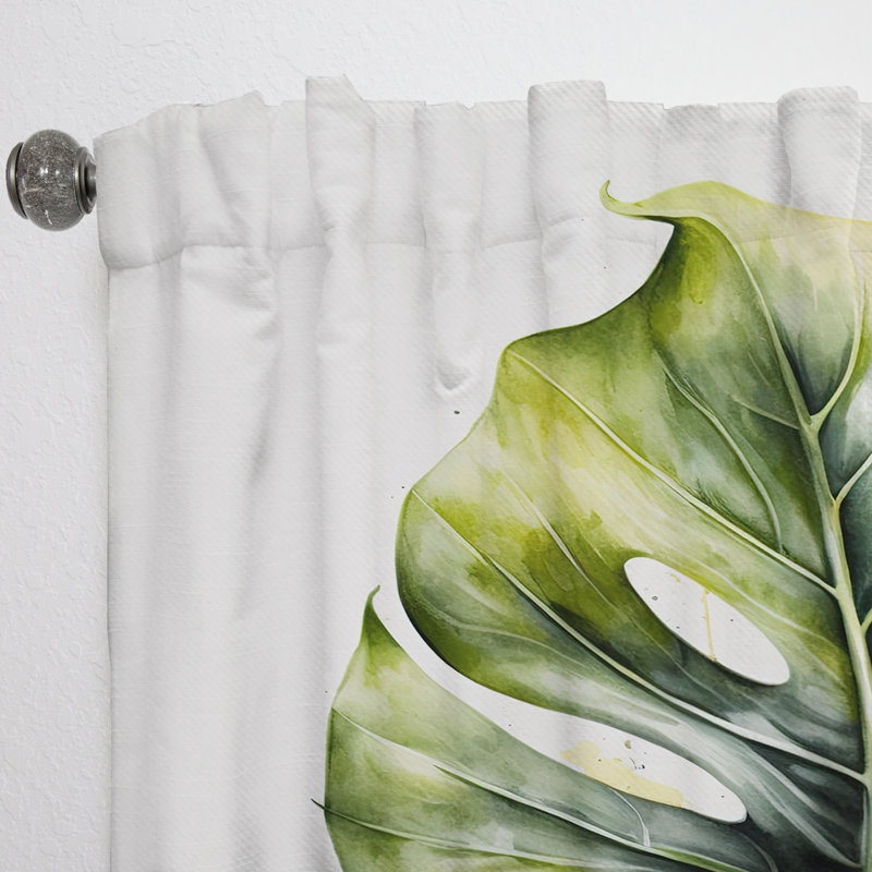 Elyssa - Yellow And Grey Philodendron Leaf II - Traditional Curtain - Velvet Room Darkening - 1 panel, 52" W x 90" L