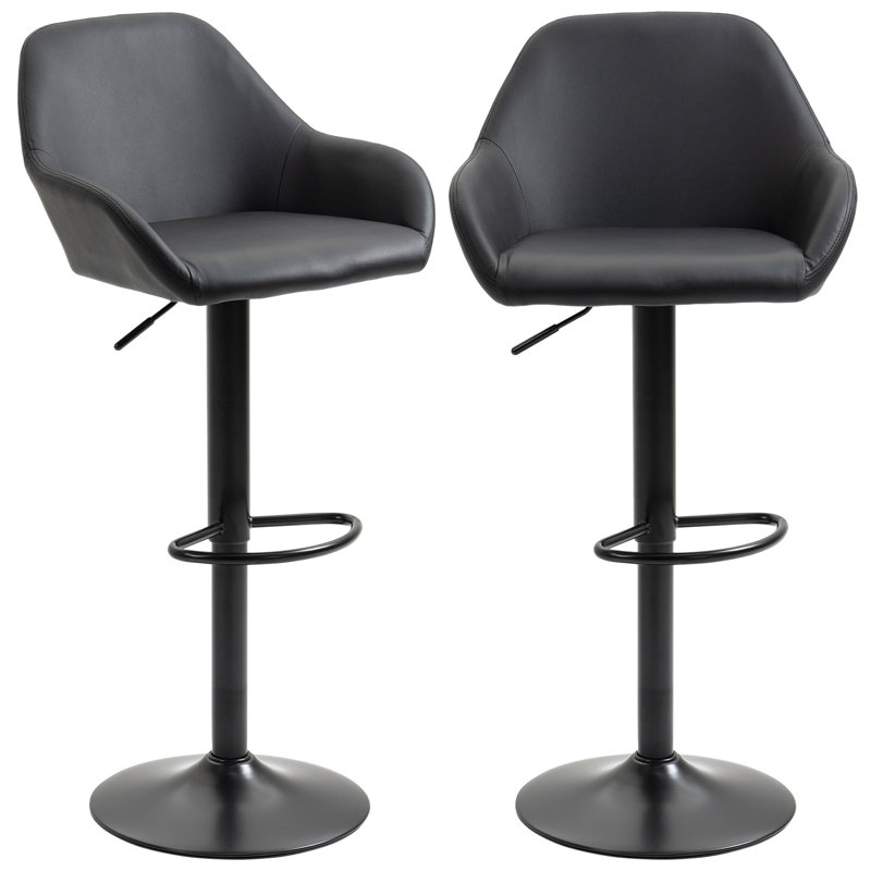 Tabourets de bar réglables HOMcom, tabourets de bar pivotants à hauteur de comptoir avec repose-pieds et dossier, base en similicuir et acier, pour comptoir de cuisine et salle à manger, ensemble de 2, noir