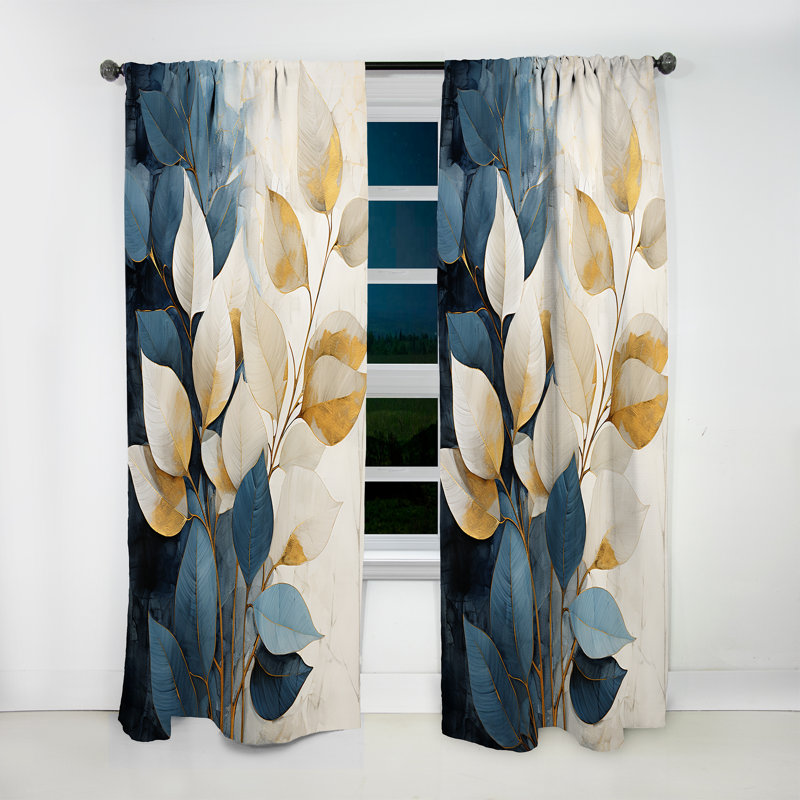 Florentine Beige and Gold Flourishing Flora Wonders Iv - Traditional Curtain - Velvet Room Darkening - 1 Panel, 52" W x 95" L