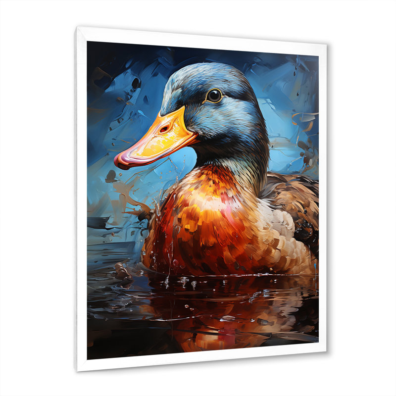 Canard tacheté à l'étang III, H 40 po x l 30 po x P 1,5 po, Cadre simple blanc