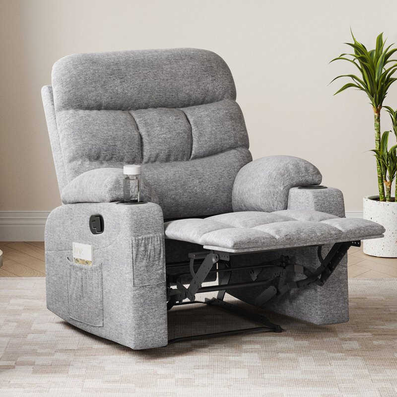 Catherne 34.3" Wide Upholstered Manual Recliner, Limestone