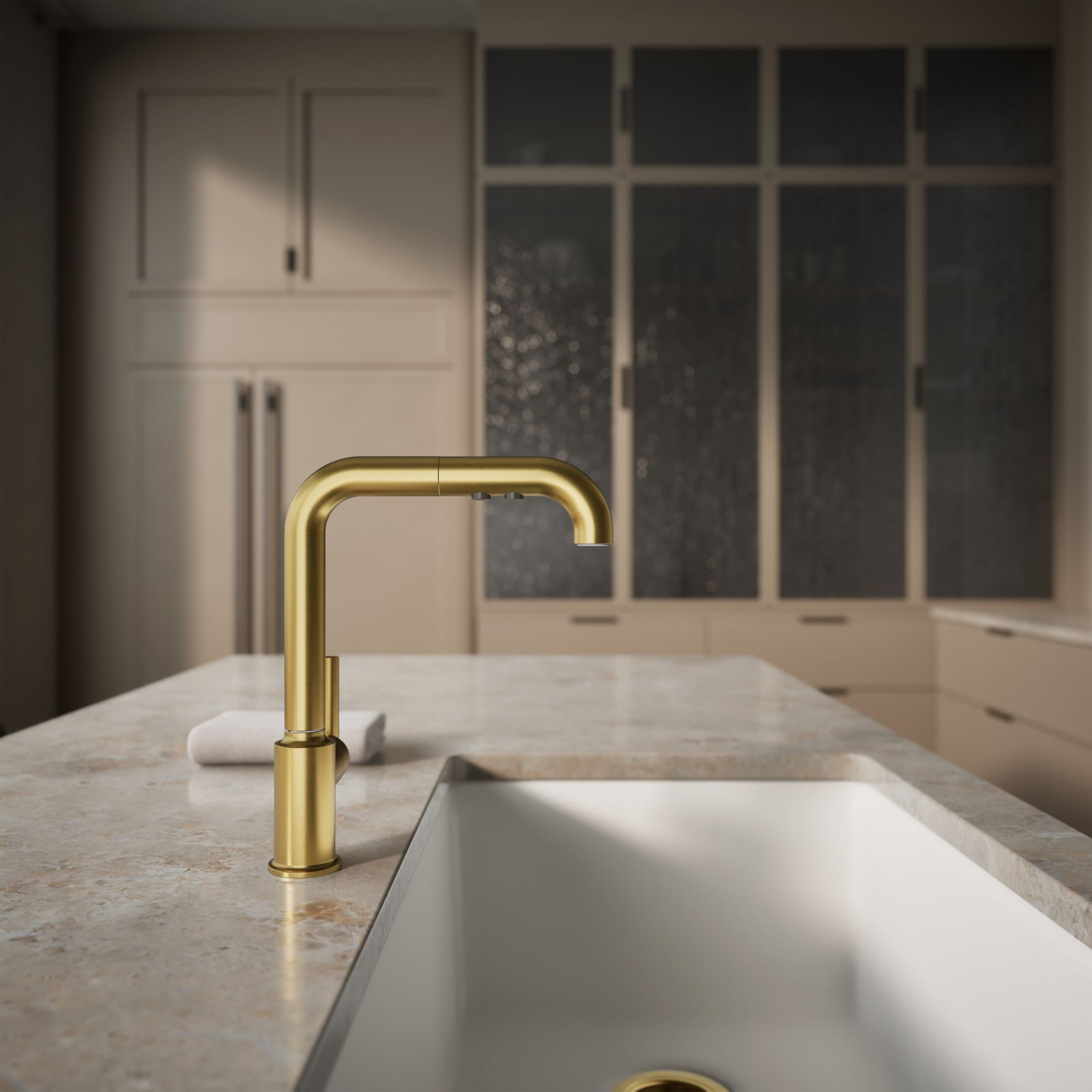 Purist Pull-Out Bar Faucet with Accessories, Vibrant Brushed Moderne Brass