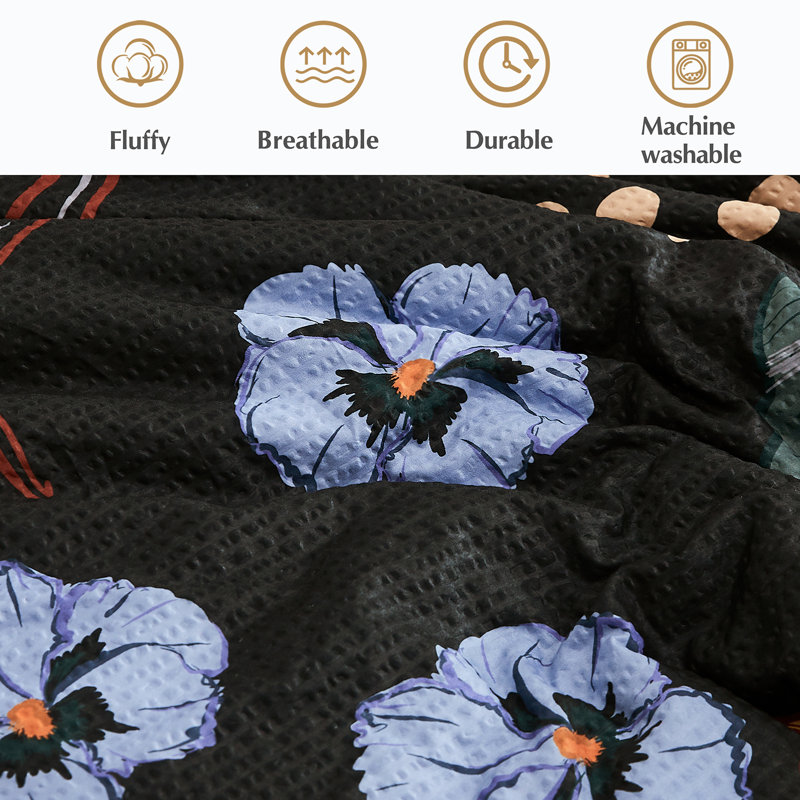 Comforter Set, Comforter Set with Pattern, Soft Seersucker Design All Season Microfiber Bedding Set, Black/Red/Blue Floral