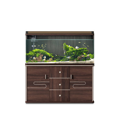 39.37"Large brown fish tank with built-in bottom filter for water purification