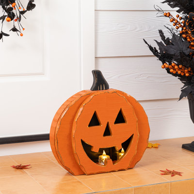13.75"H Halloween Chunky Wood Jack-O-Lantern Porch Decor