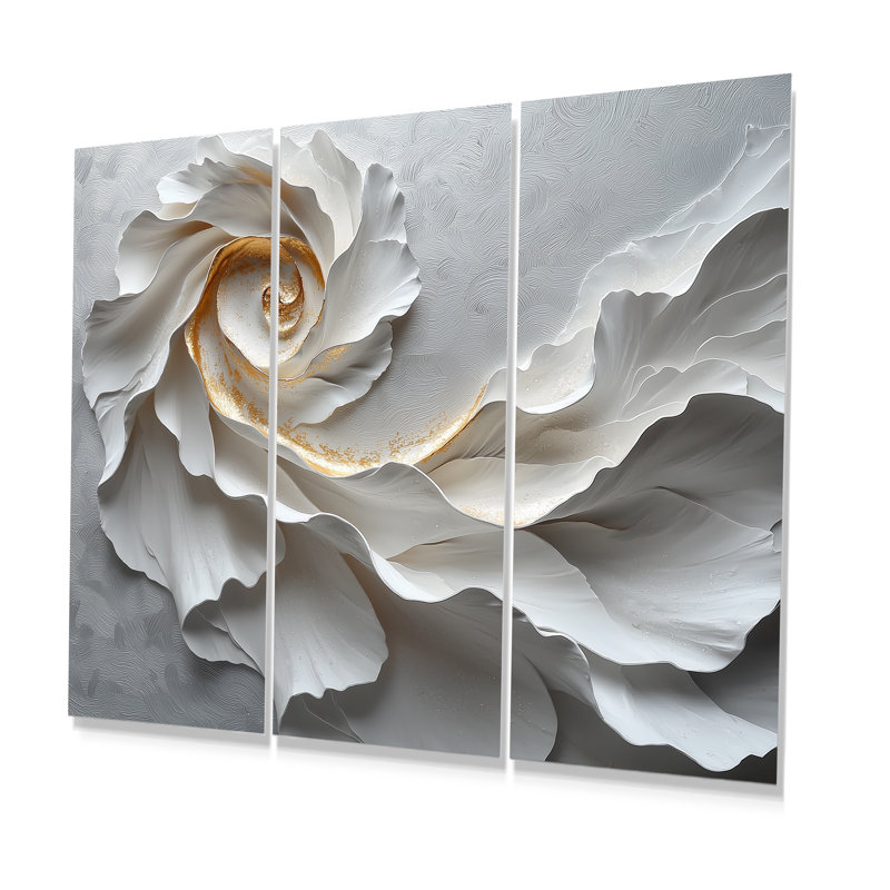 Ensemble de décorations murales spirales abstraites blanches et dorées, Métal métal, H 28 po x l 36 po x P 1 po