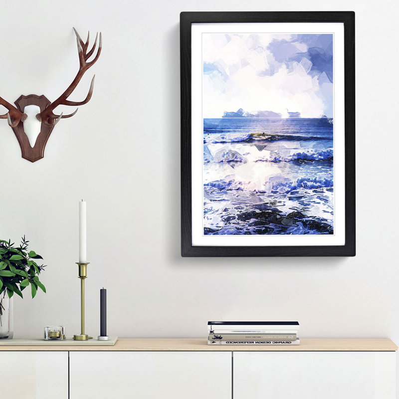 Surfing in Rhode Island in Abstract - Picture Frame Graphic Art Print, Black Framed, 48cm H x 36cm W x 2cm D
