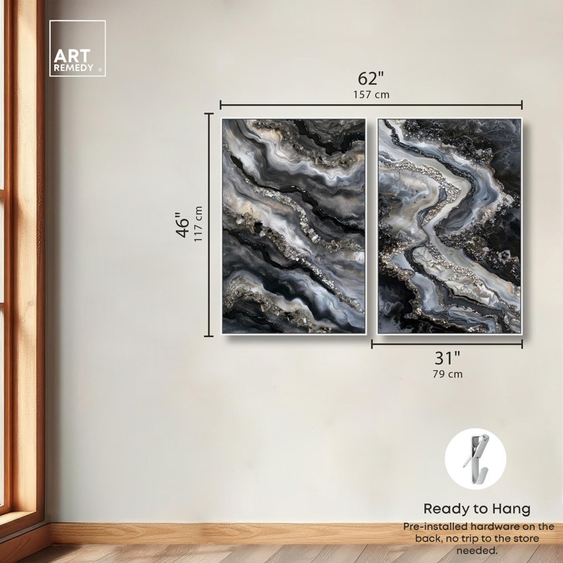 Ethereal Bloom Duo Canvas Print Geode Wall Decor Set by Art Remedy, Black Frame, 10 x 15, H 46 po x l 31 po, Cadre blanc