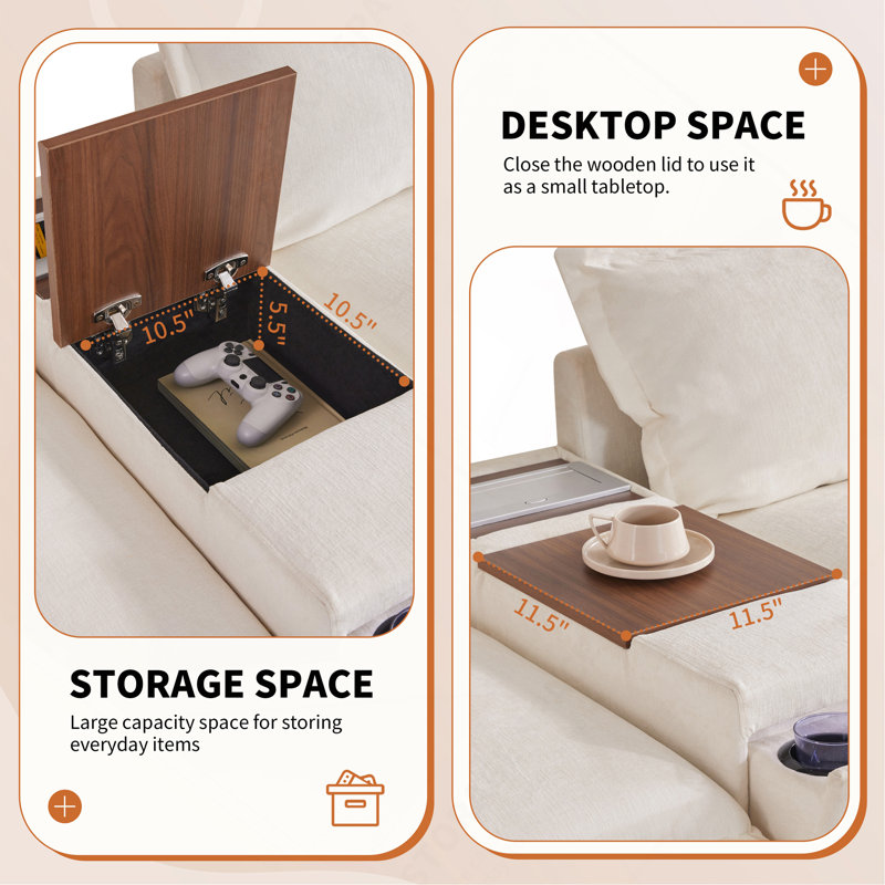 Canapé modulaire de 131 po avec repose-pieds mobile et console, porte-gobelet, siège large, canapé en U de 6 places, canapé en chenille surdimensionné avec chargeur USB pour le salon, appartement, 2 couleurs